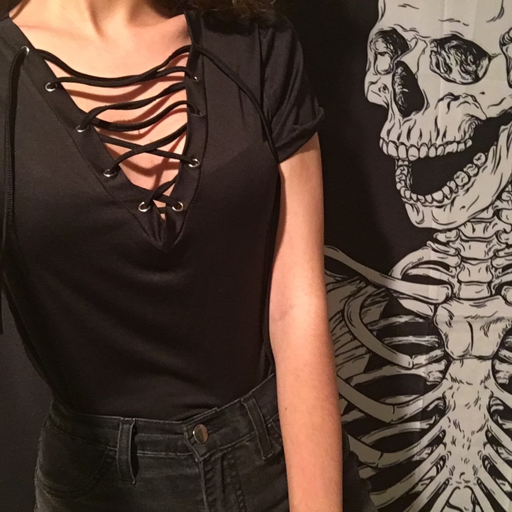 NWOT Black Lace up T-shirt